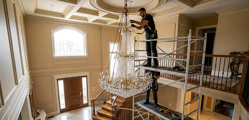 Two-Story Foyer Chandelier Installation in Somerville
